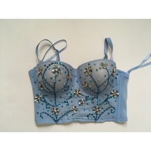 Windsor Light Blue Beaded Floral Corset Bustier XS